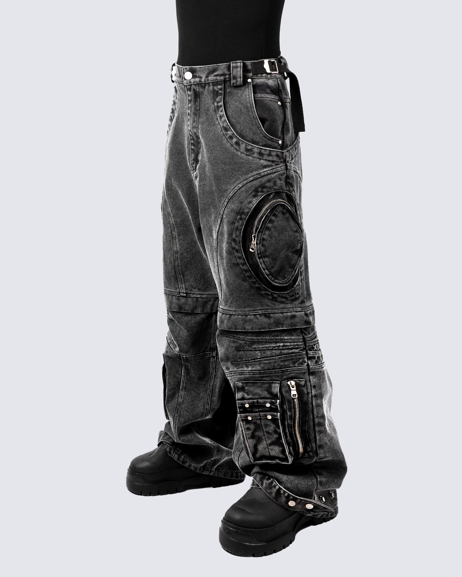 Bold Retro-Washed Black Denim Pants by GRYFT