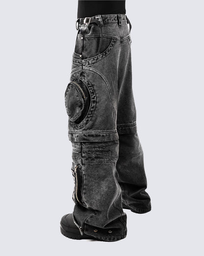 Bold Retro-Washed Black Denim Pants by GRYFT