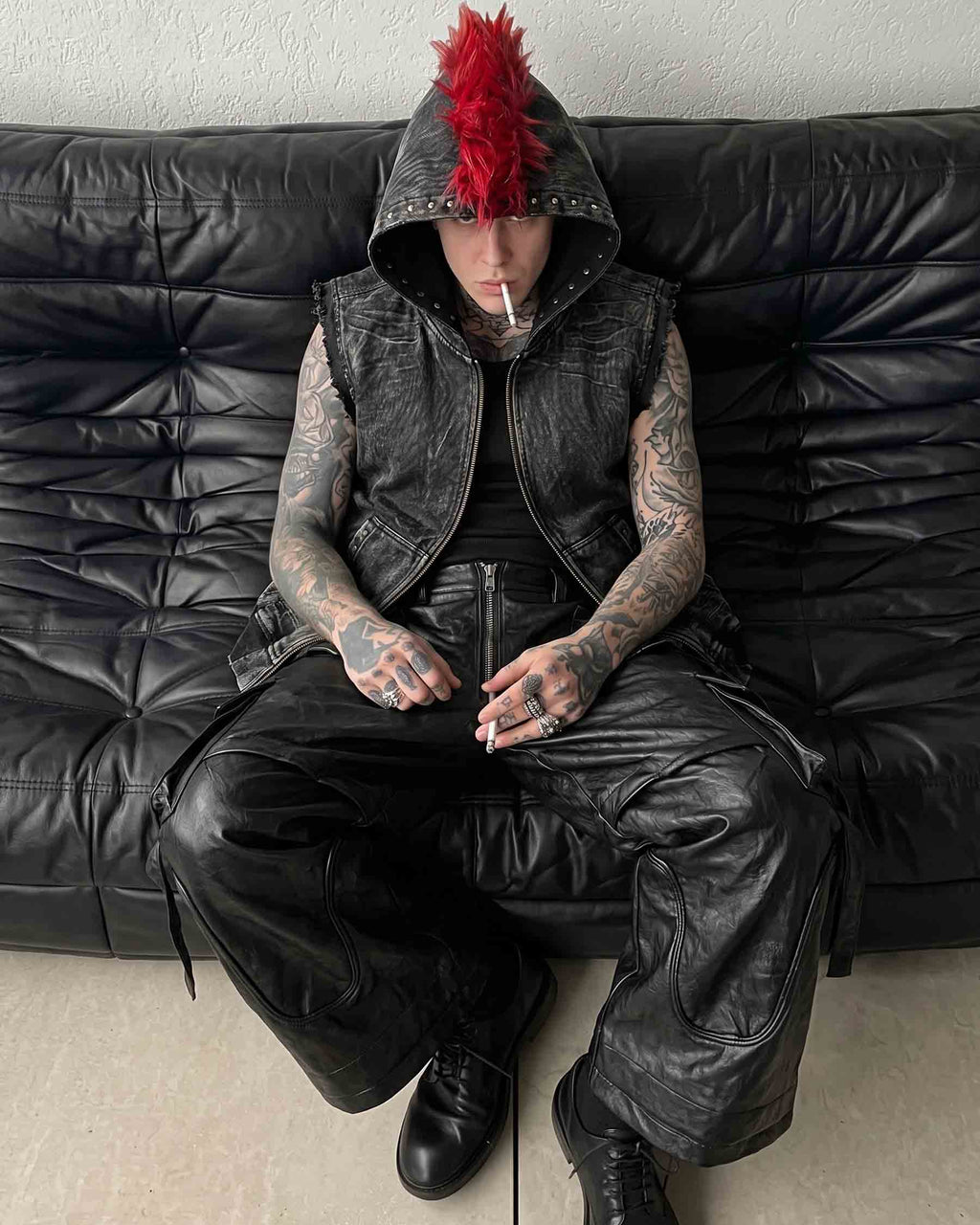 GRYFT RED RUST Series | Distressed Denim Hooded Vest