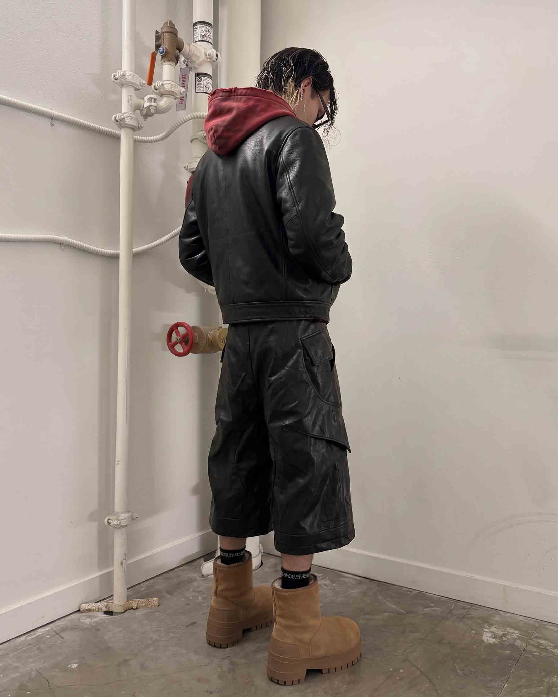 GRYFT RED RUST Series | Vintage Leather Hooded Bomber Jacket