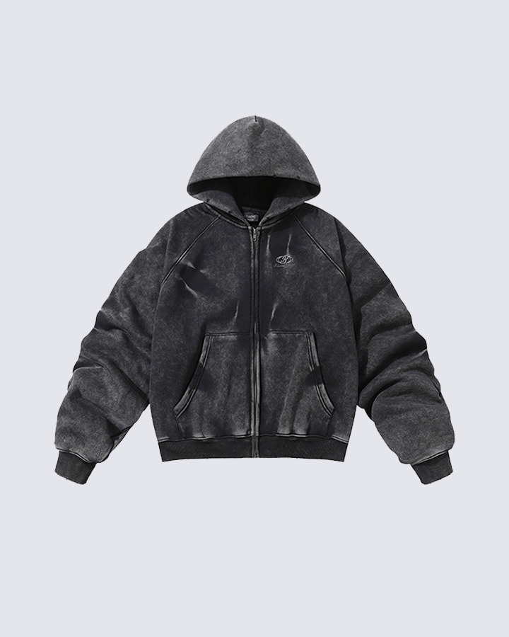 Vintage Washed Oversized Zip-Up Hoodie