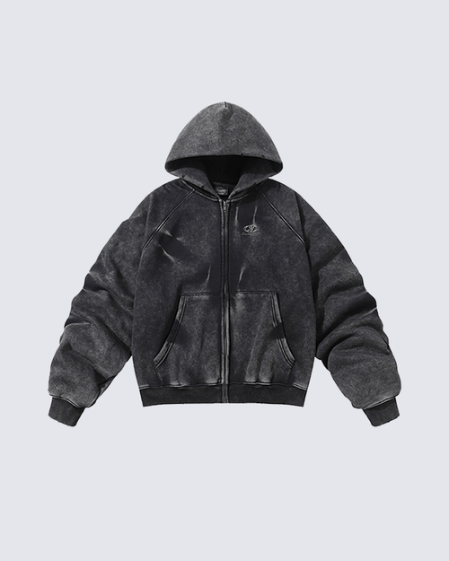 Vintage Washed Oversized Zip-Up Hoodie