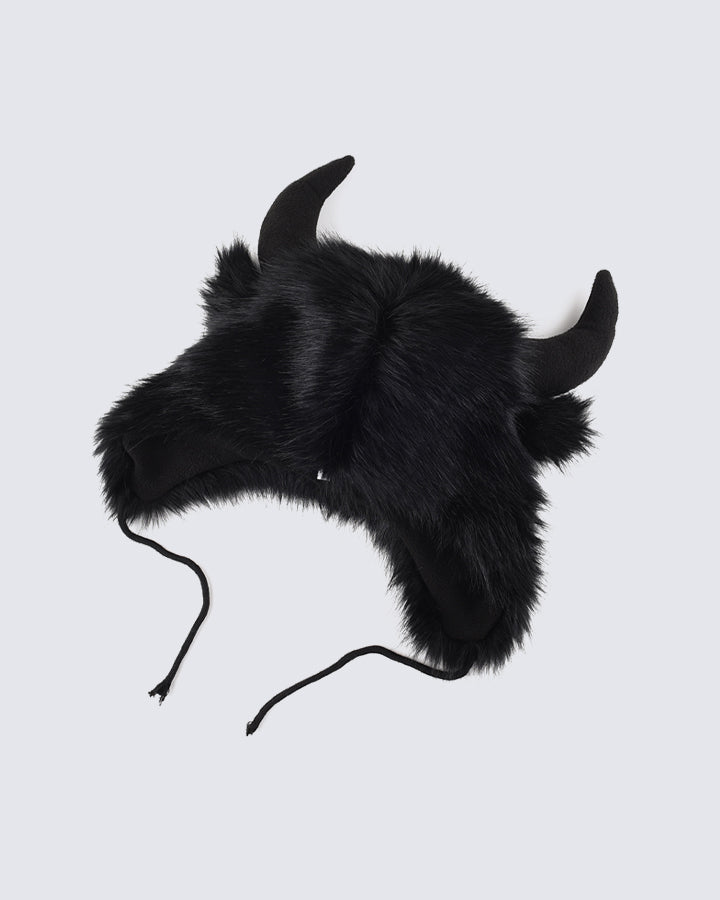 Black Horn Faux Fur Trapper Hat