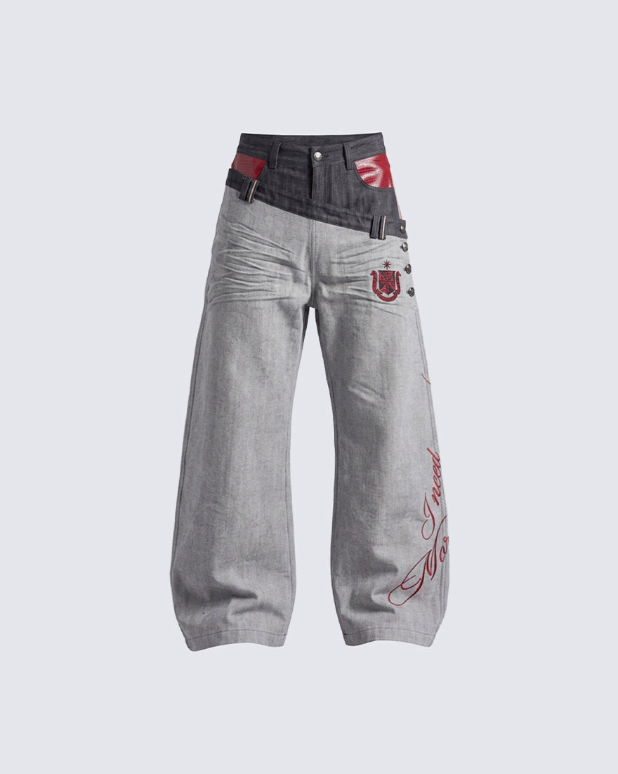 GRYFT Asymmetric Deconstructed Wide-Leg Jeans