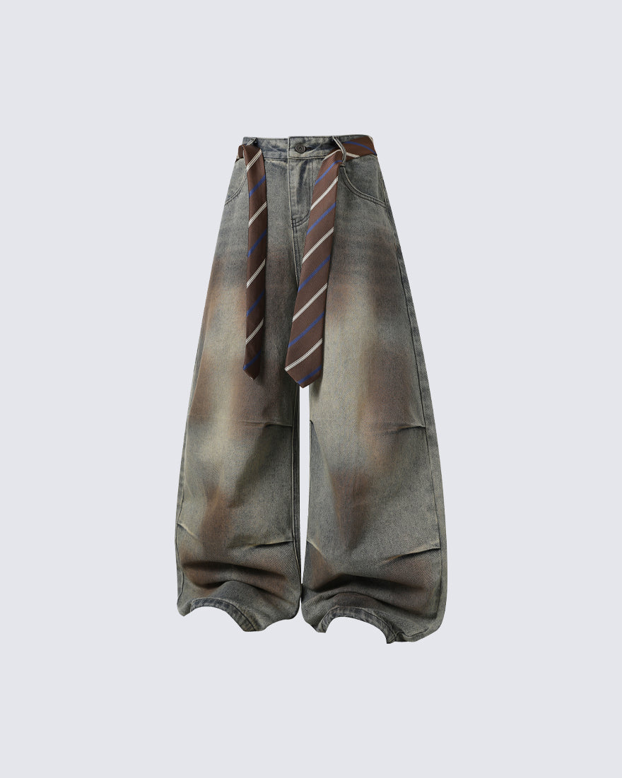 Tie Detail Wide Leg Denim Pants