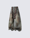 Tie Detail Wide Leg Denim Pants