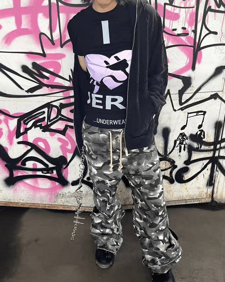 Stacked Camo Streetwear Drawstring Pants
