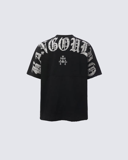 GRYFT Retro Distressed Gothic Letter Graphic T-Shirt