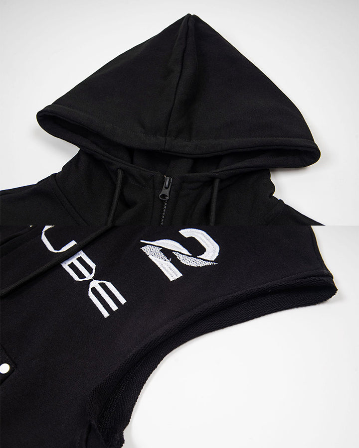 GRYFT Vintage Washed Embroidered Sleeveless Zip Hoodie