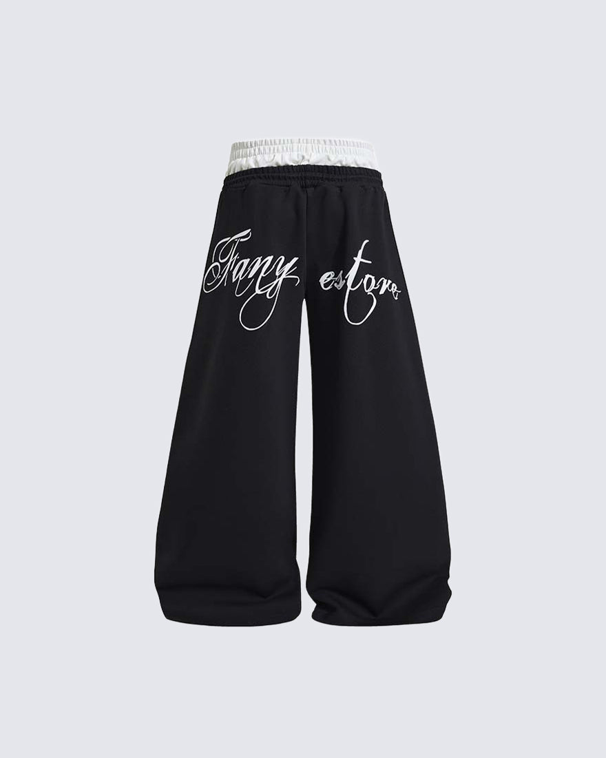 GRYFT Retro Letter Print Wide Leg Pants