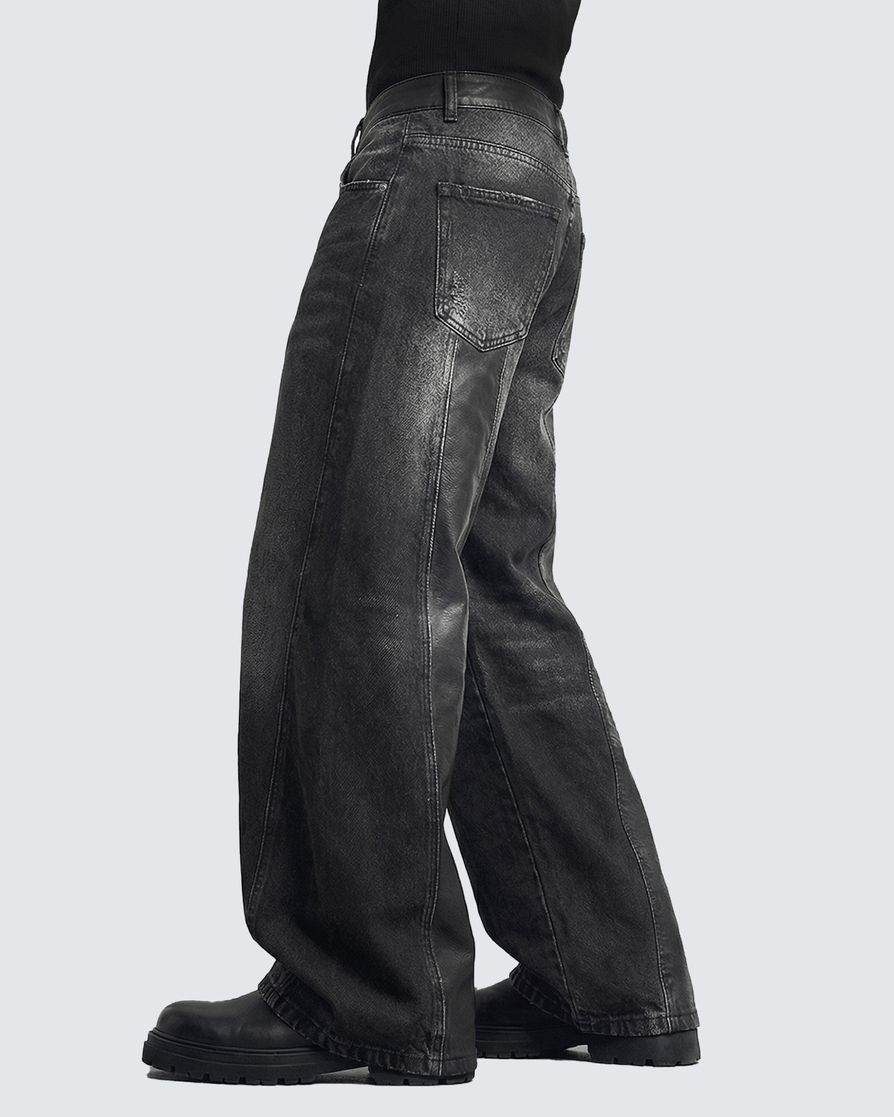 LOW SATURATION-Washed Wide-Leg Denim Pants