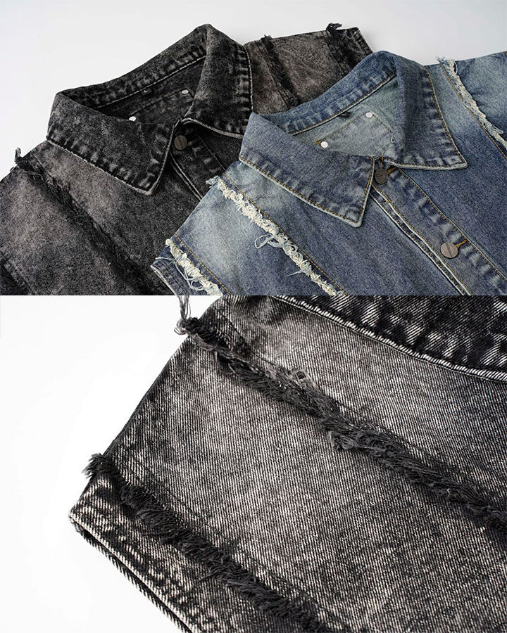 Dark Washed Button Pocket Sleeveless New Denim Vest