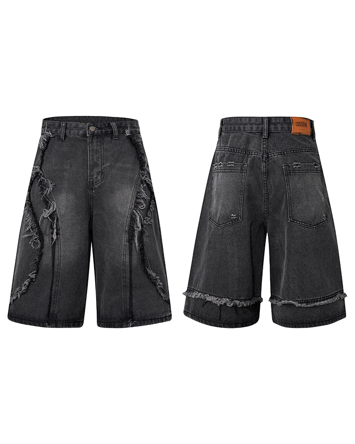 GRYFT Vintage Raw-Edge Straight Denim Shorts