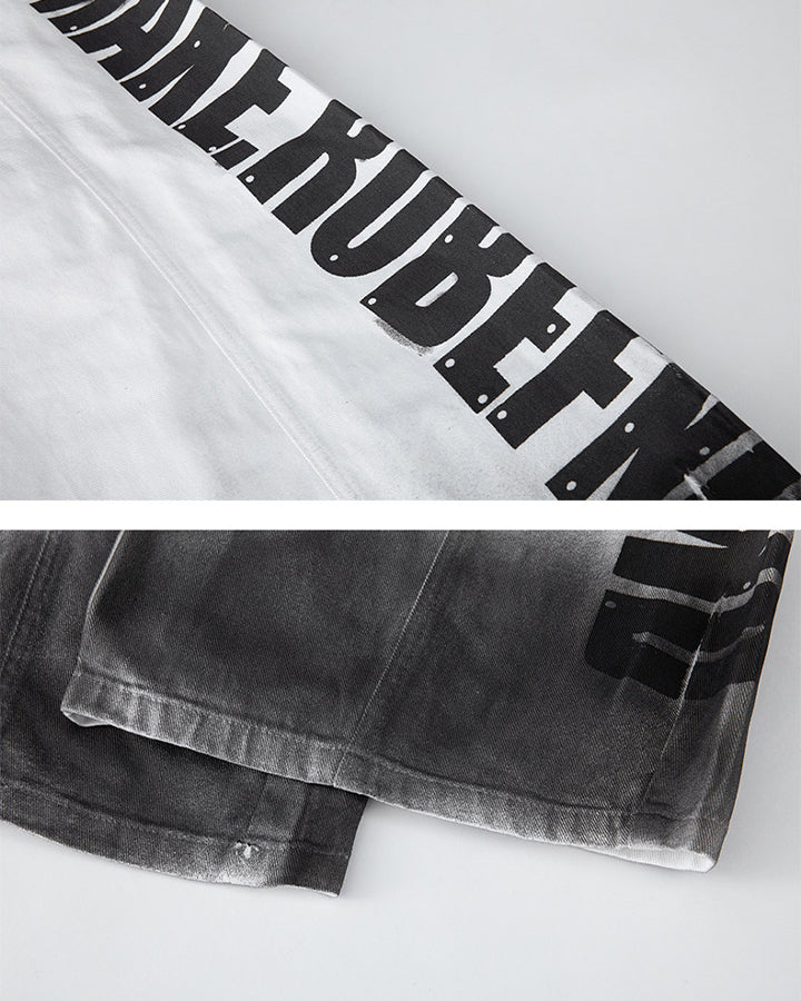 Gradient Number Graphic Wide Leg Denim Pants