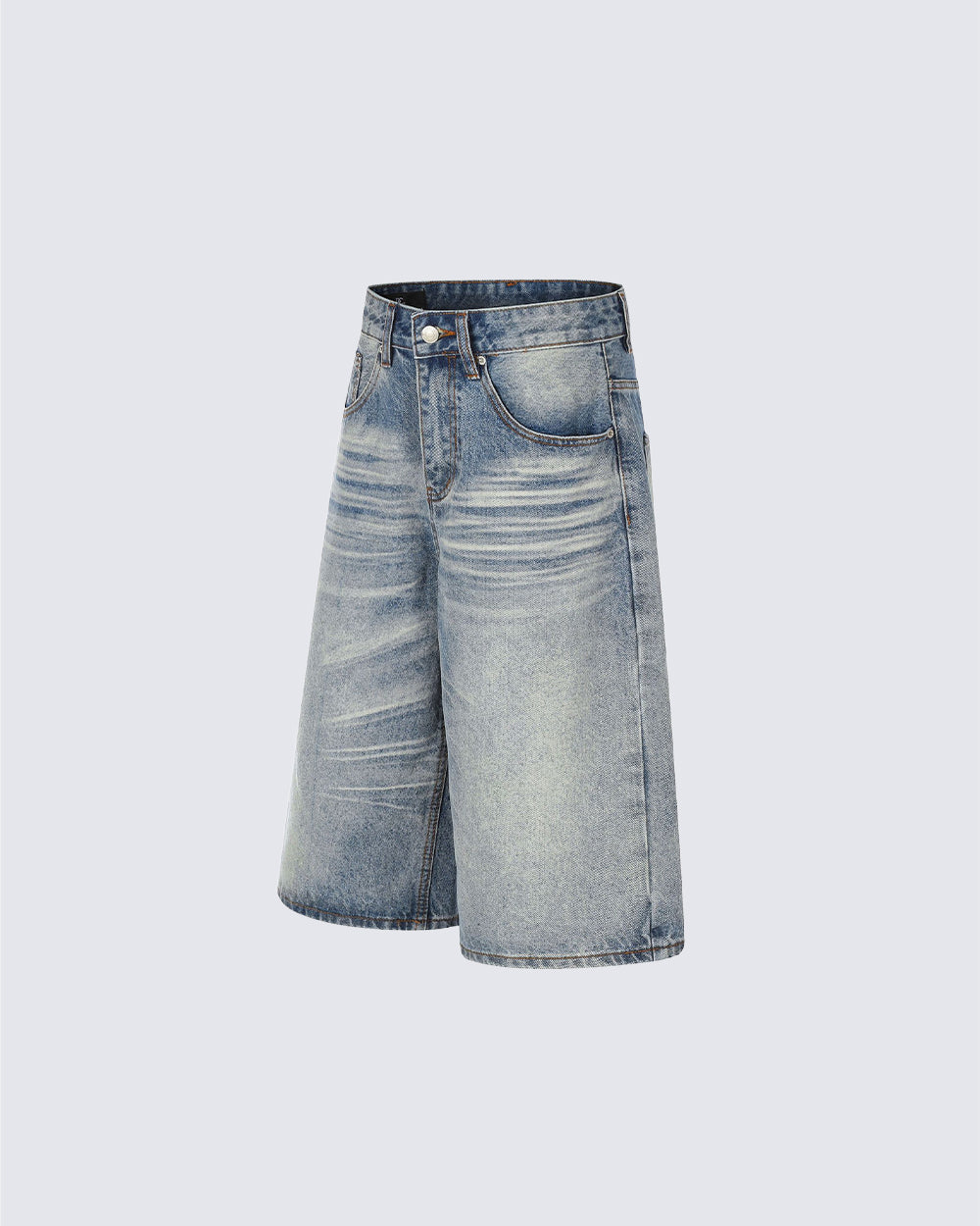 Retro Washed Whisker-Effect Denim Shorts