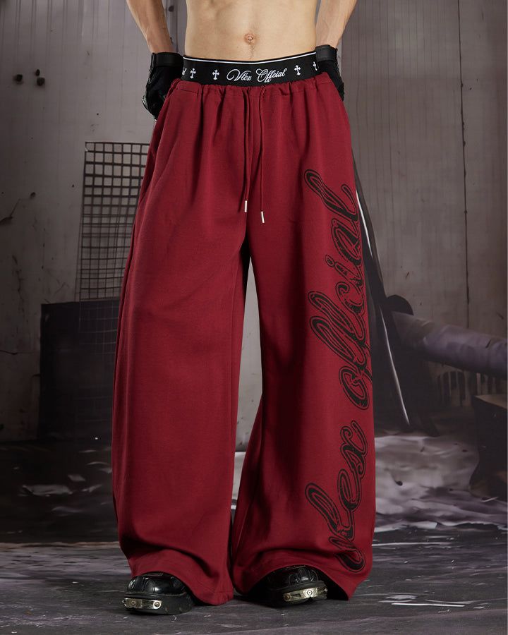 GRYFT Retro Letter Print Wide Leg Sweatpants