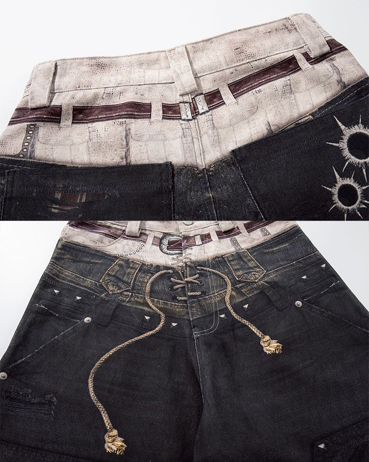 Vintage 3D Print Design Straight Leg Pants New