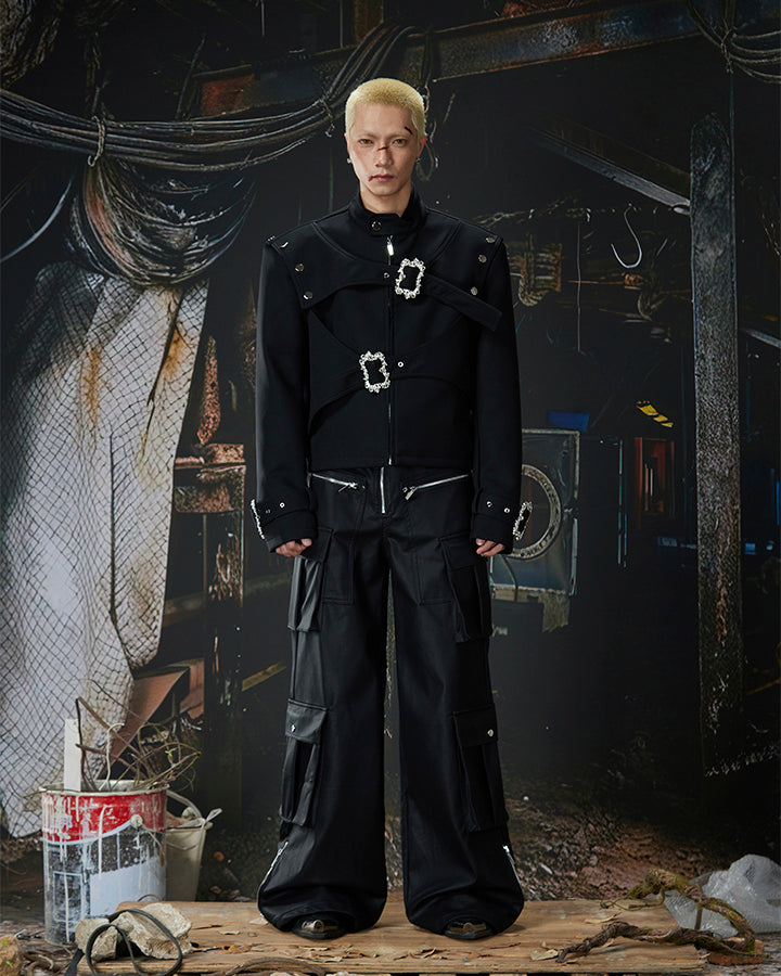 Gothic Buckle Strap Cropped Jacket