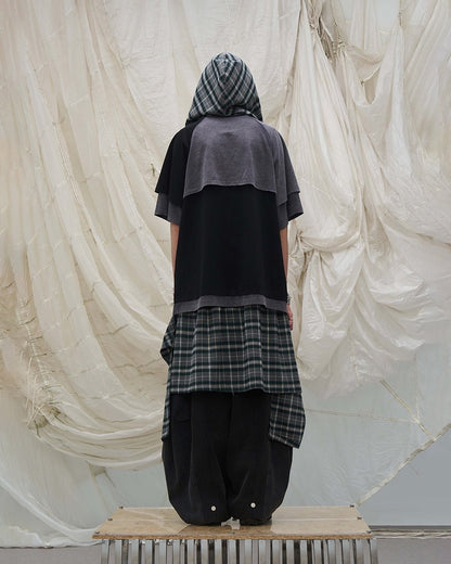 Detachable Plaid Layer Wide-Leg Pants