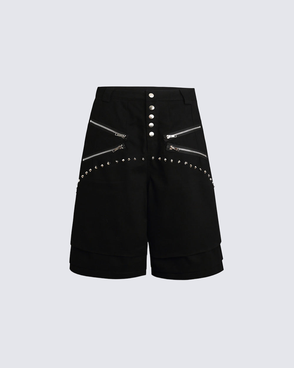 Gothic Rivet Zipper Layered New Wide Shorts