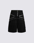 Gothic Rivet Zipper Layered New Wide Shorts