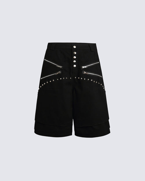 Gothic Rivet Zipper Layered New Wide Shorts