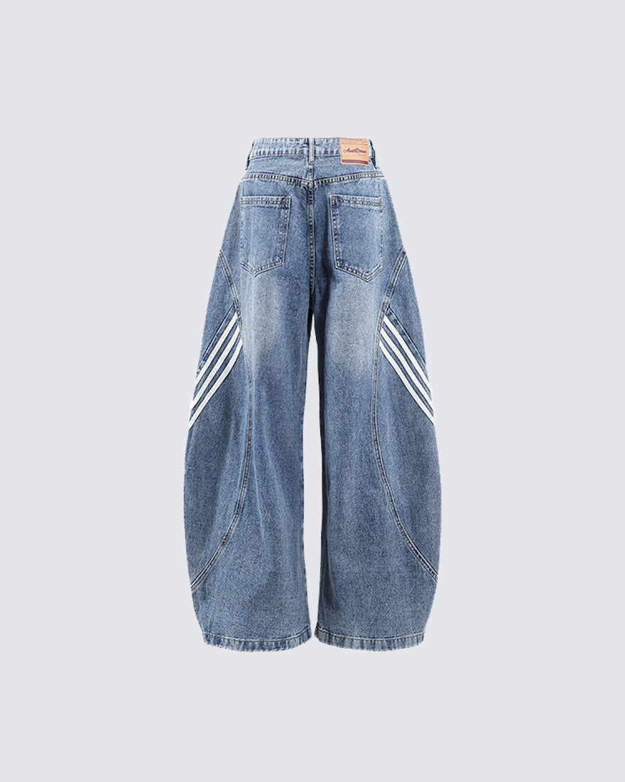 Washed Side Stripe Panel Denim Pants