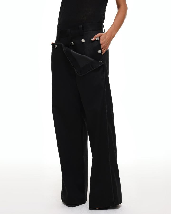 GRYFT Vintage Button High-Waist Wide Leg Trousers