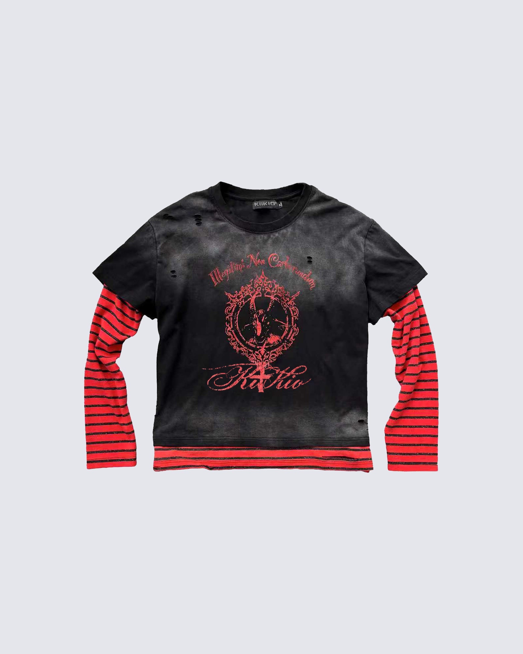 GRYFT Gothic Washed Layered Graphic Long-Sleeve T-Shirt