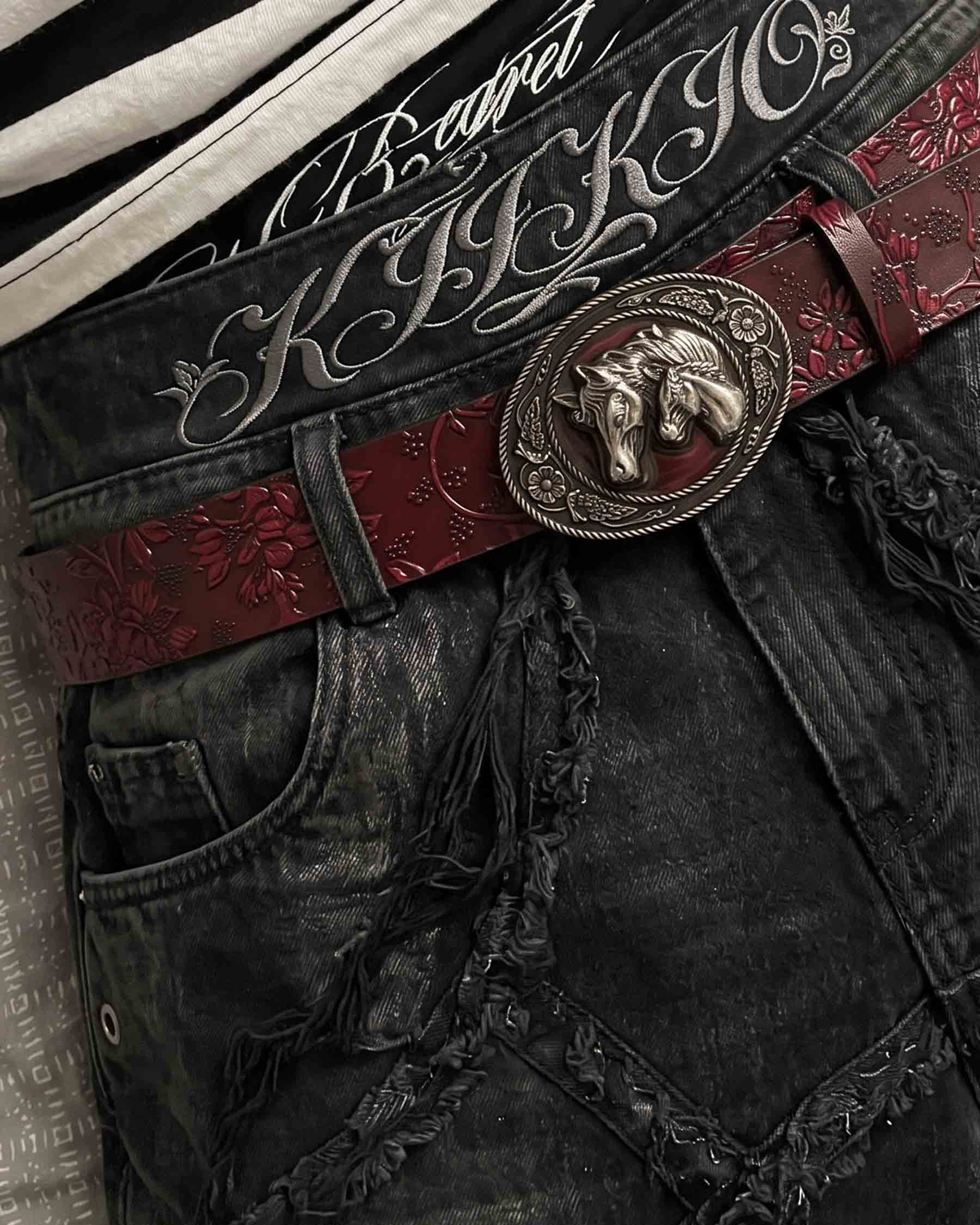 GRYFT RED RUST Series | Gothic Embossed Leather Belt
