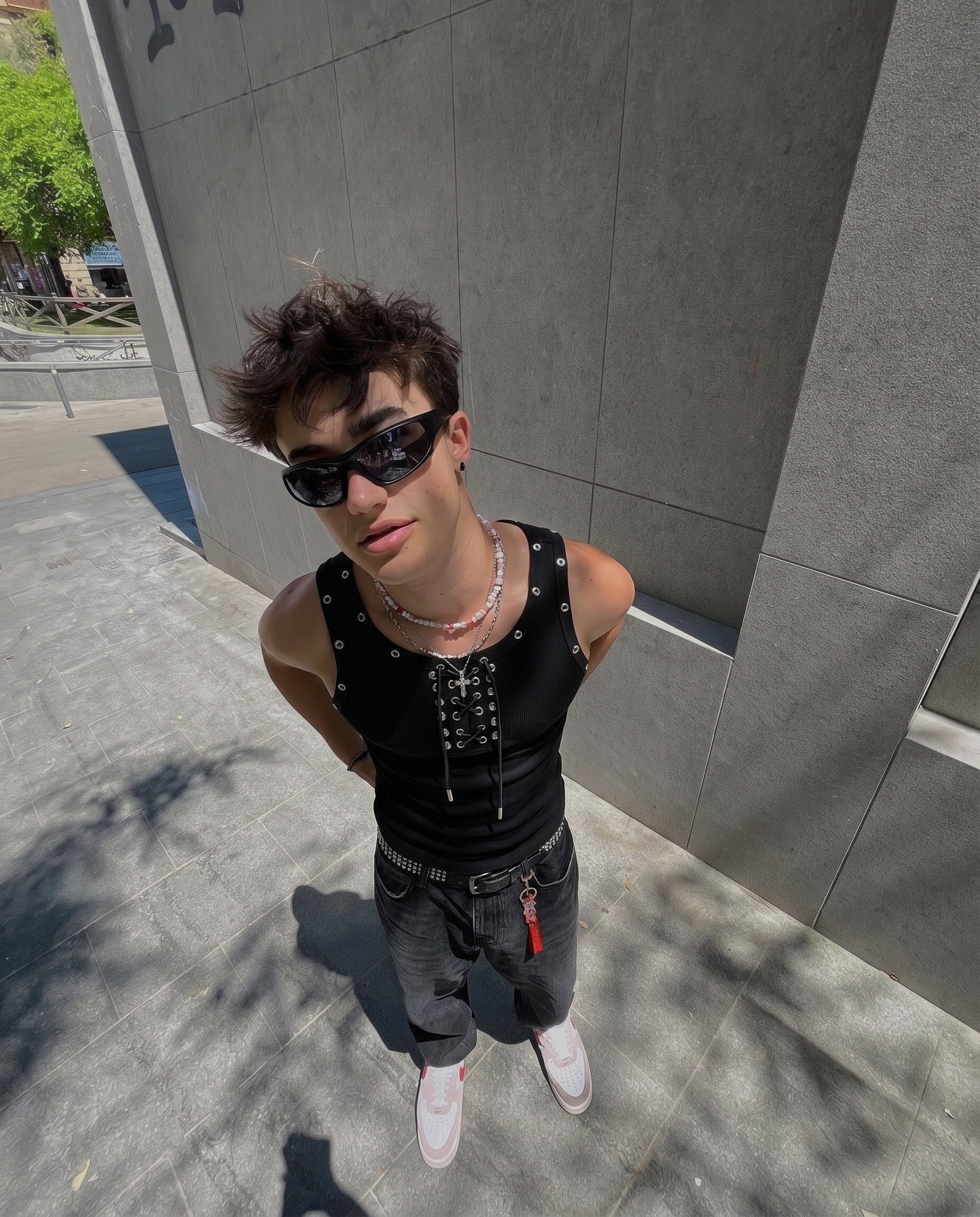 American Punk Lace-Up Rivet Tank Top New