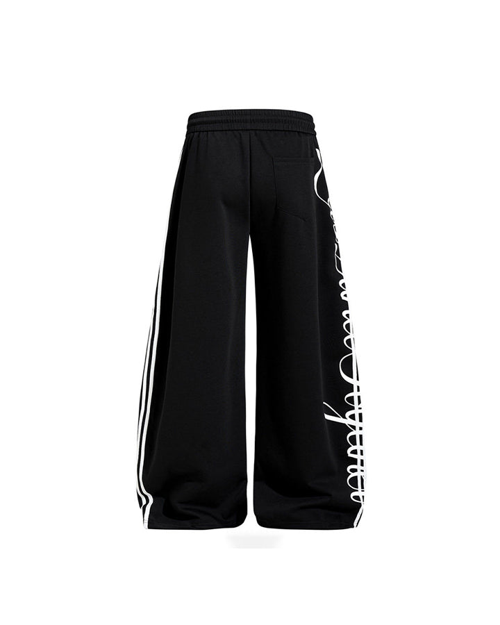 Curved Script Stripe Wide-Leg Sweatpants