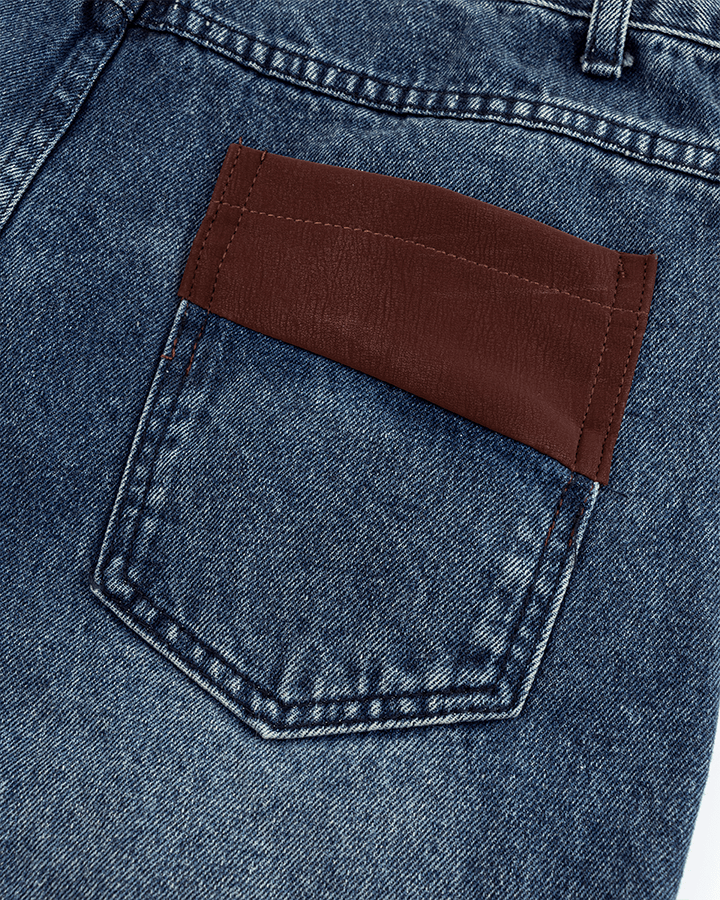 Leather Patch Pocket with Studded Detail Denim Pants
