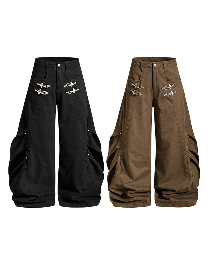 GRYFT Gothic Buckle Draped Wide Leg Pants