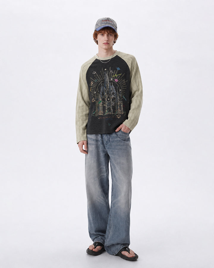 GRYFT Gothic Cathedral Graphic Raglan Long-Sleeve T-Shirt