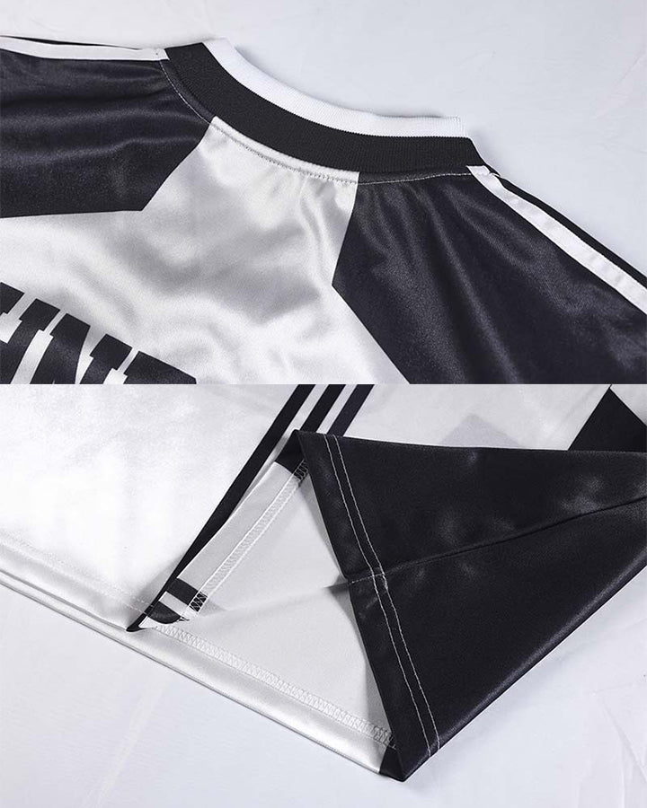 Black White Varsity Number Soccer Jersey Tee