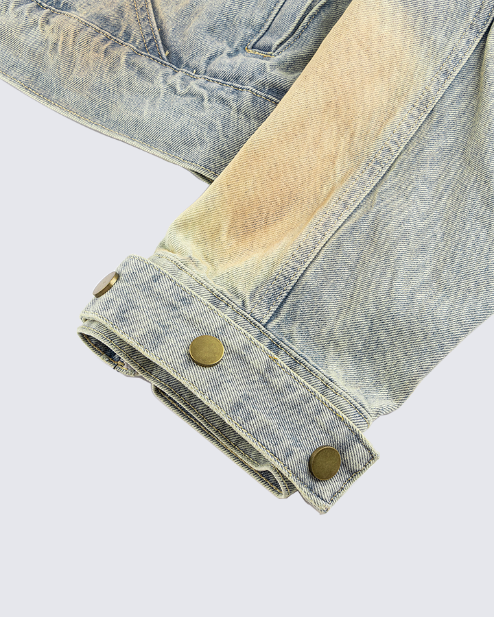 Vintage Wash Denim Jacket with Zipper Pockets