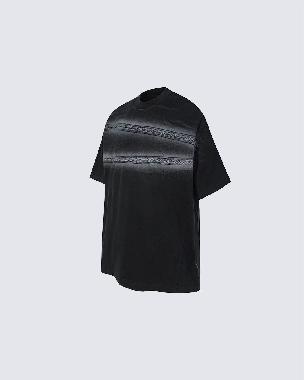 New Dark Gothic Lace Stripe Washed Boxy Tee