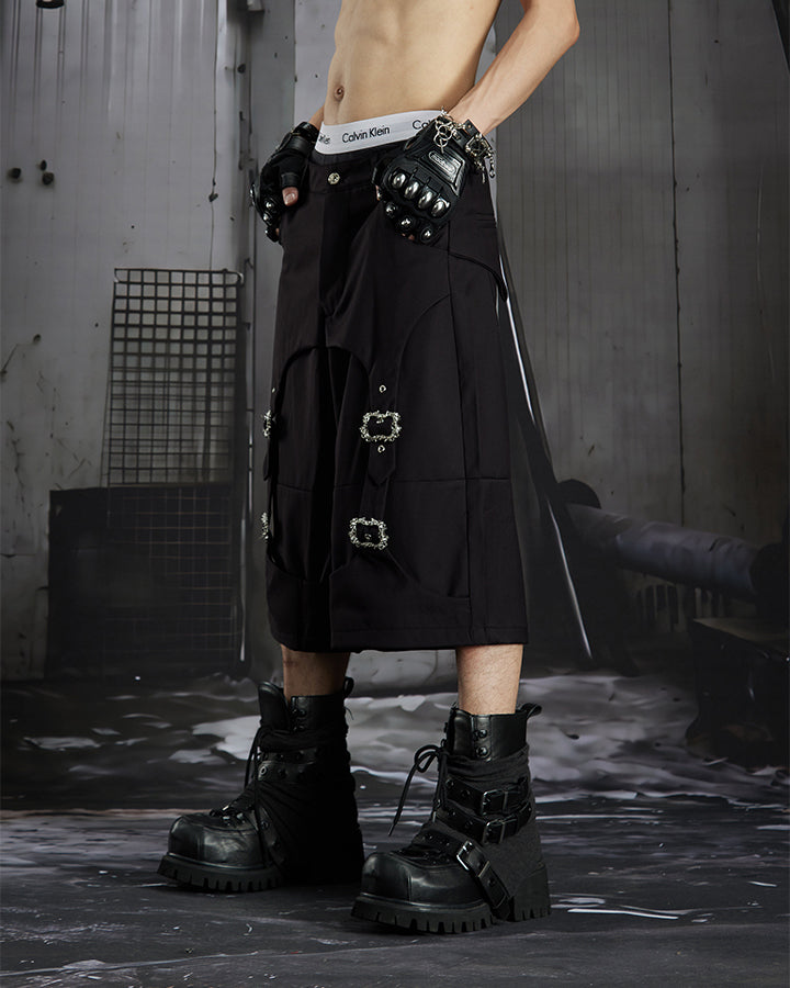 Dark Avant Garde Deconstructed Metal Buckle Suit Shorts