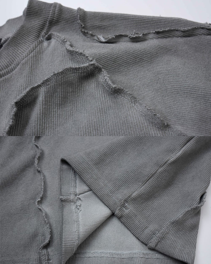 Dark Washed Deconstructed Seam Short Sleeve T-Shirt