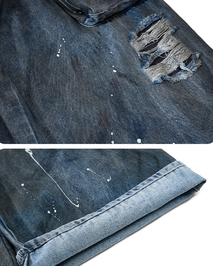 Paint Splatter Cargo Wide Leg Denim Pants