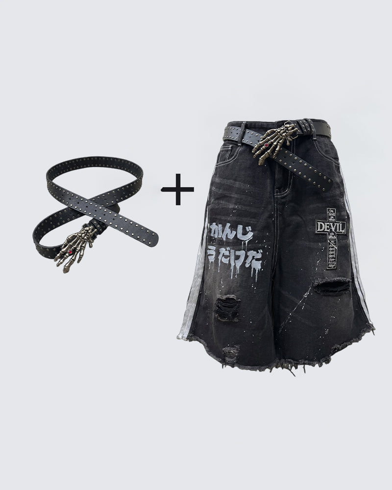 New Dark Gothic Distressed Denim Shorts