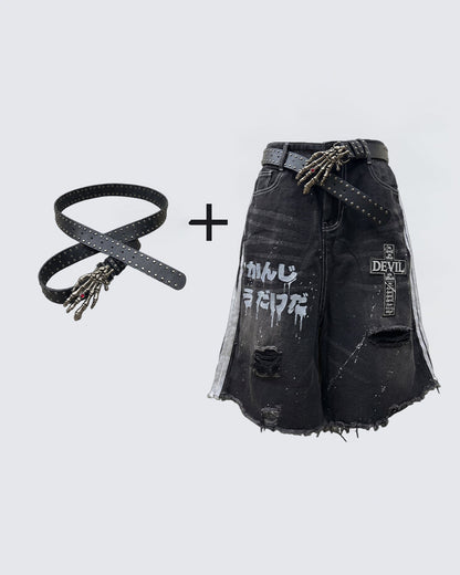 New Dark Gothic Distressed Denim Shorts
