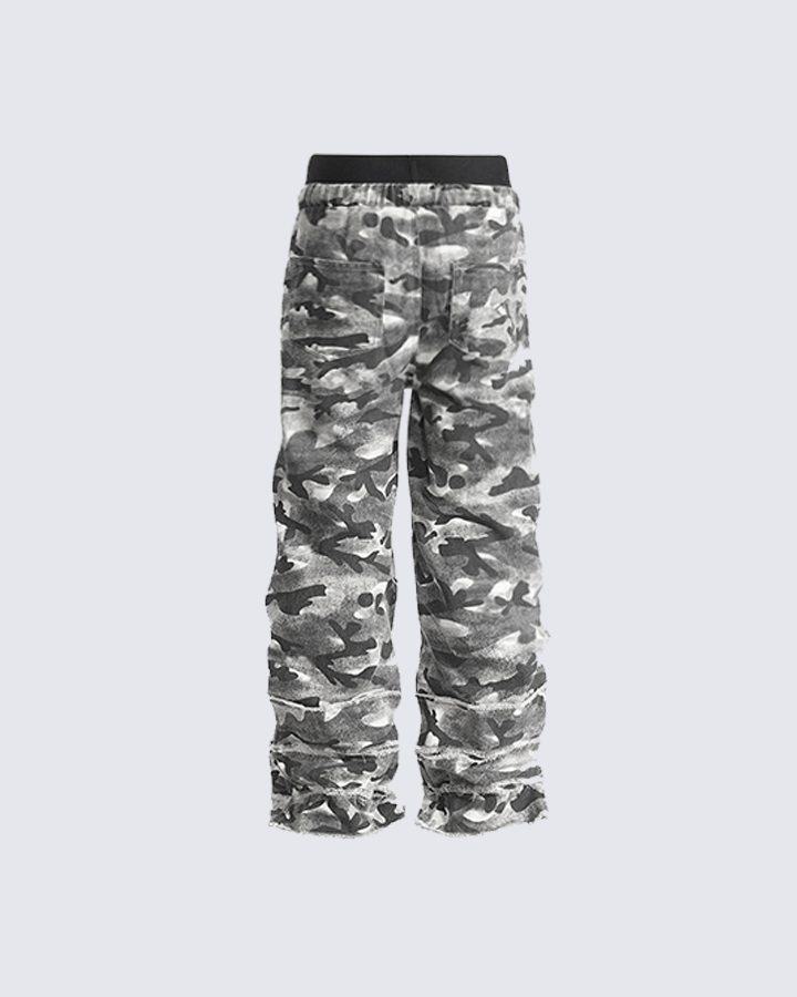 Stacked Camo Streetwear Drawstring Pants