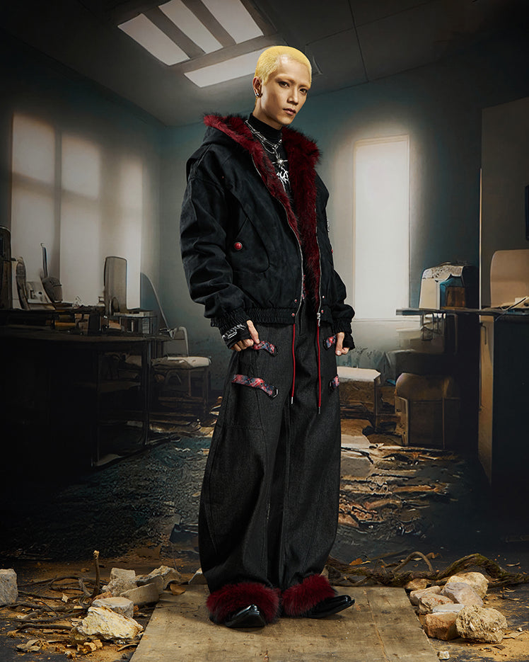 American Retro Fur-Collar Fleece-Lined Cotton Jacket