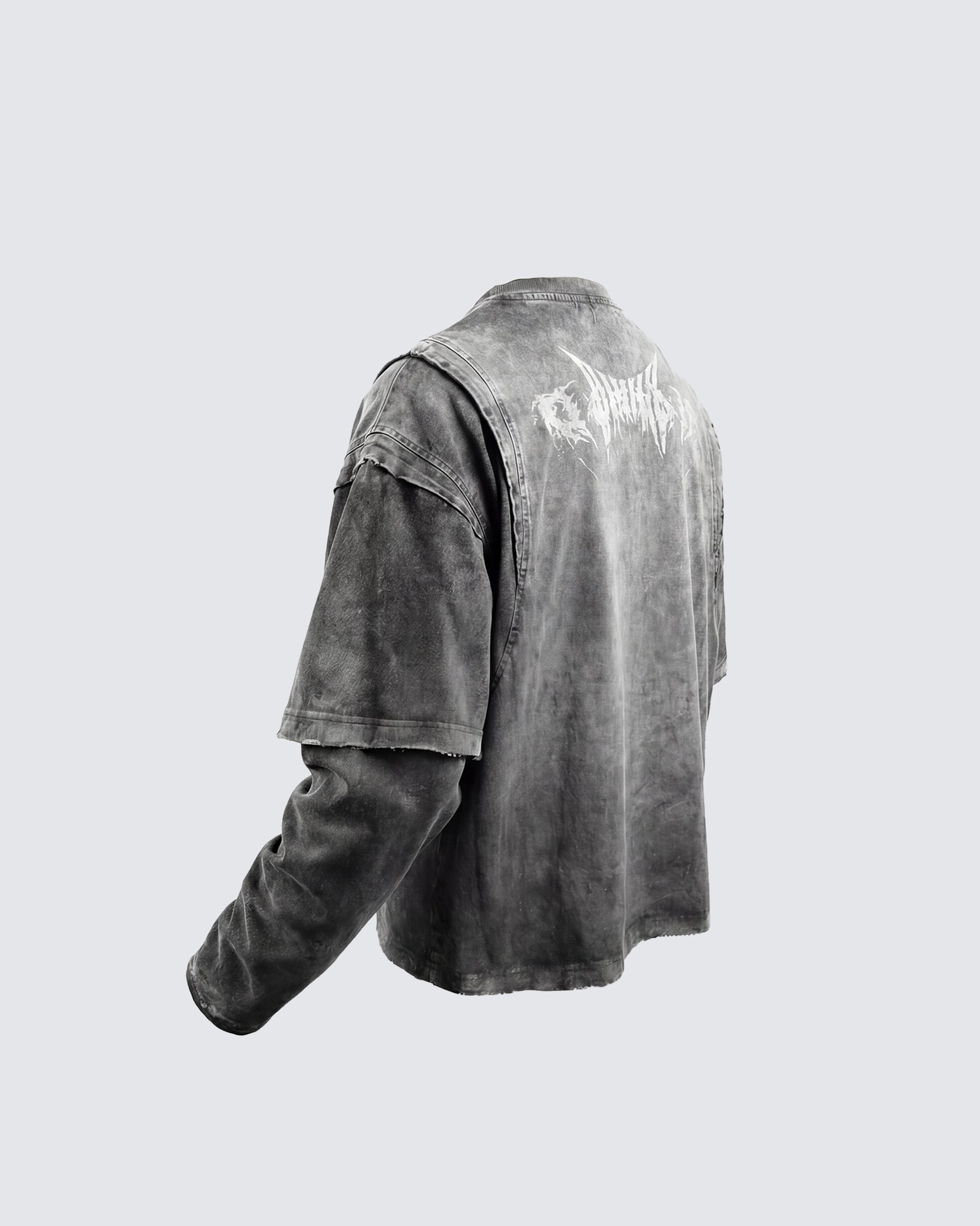 GRYFT-Vintage Washed Layered Long-T-Shirt