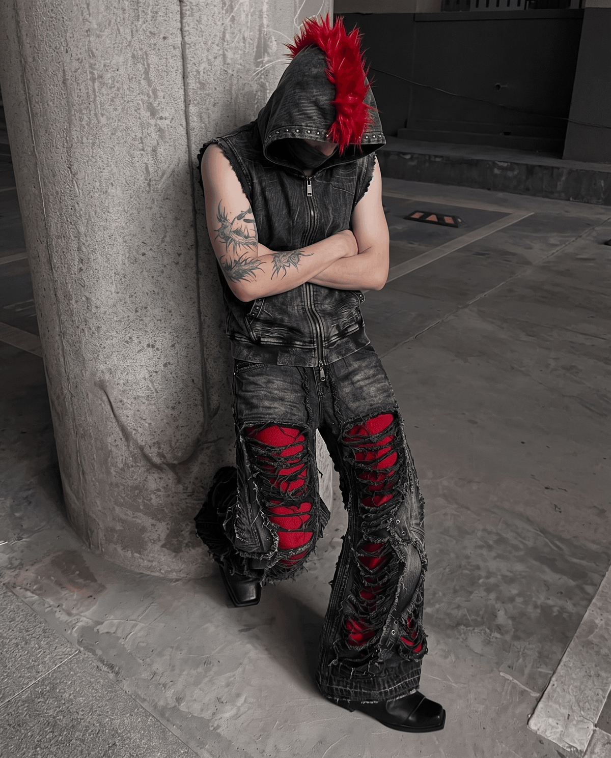 GRYFT RED RUST Series | Distressed Wide Leg Jeans