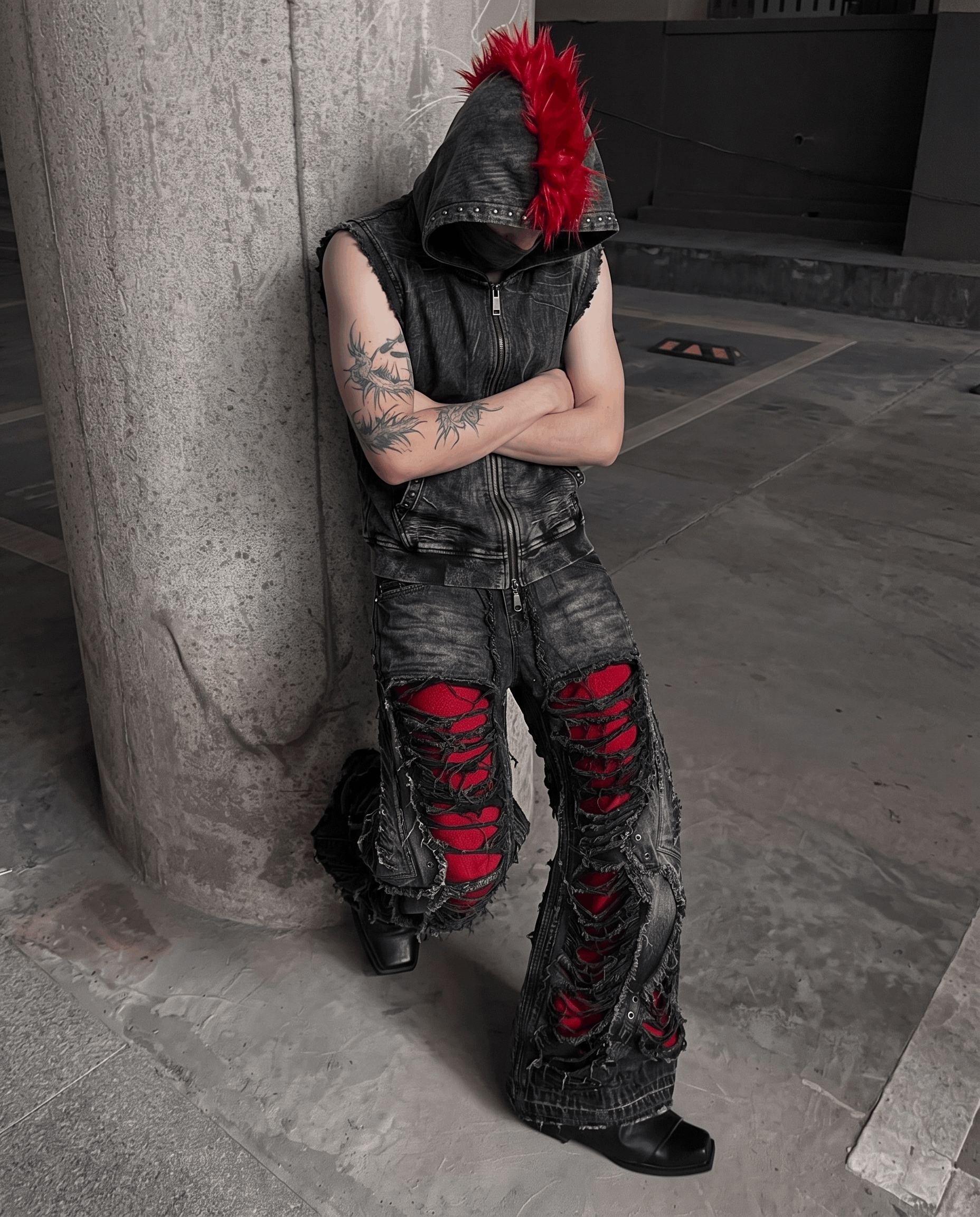 GRYFT RED RUST Series | Distressed Wide Leg Jeans