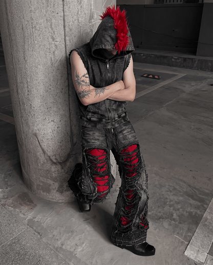 GRYFT RED RUST Series | Distressed Wide Leg Jeans
