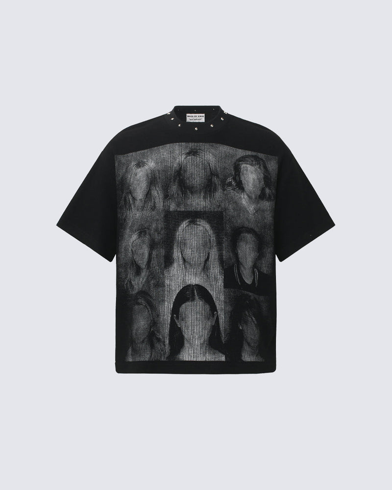 American Retro Studded Print Fashion T-Shirt